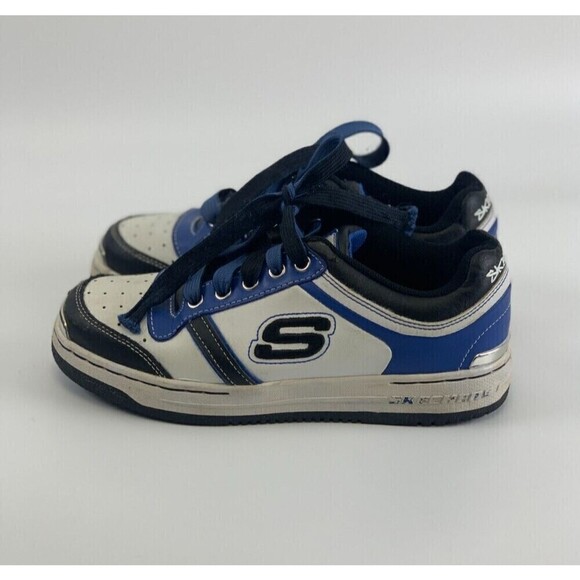 Skechers SKX Leather Sneakers Blue Black White 91787L Lace Up Youth Boys Size 3 - Picture 2 of 11